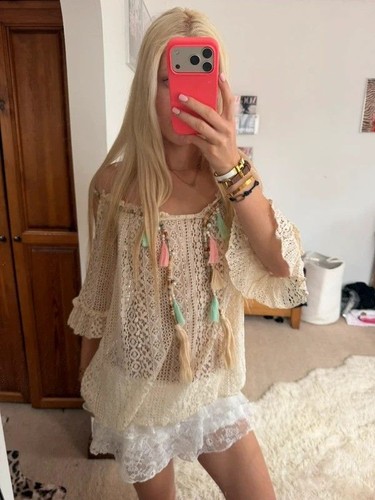 Vintage cream lace boho beaded