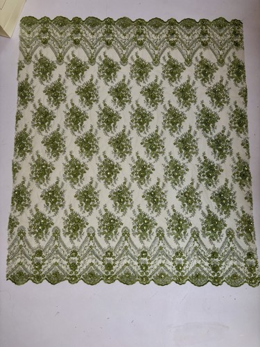 Green beaded lace - beaded, fabric