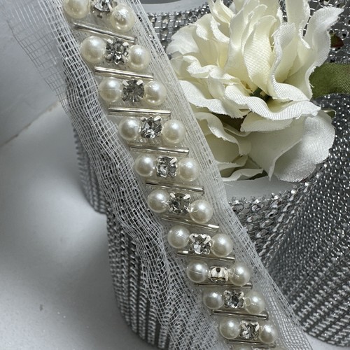 Yard white pearl beaded lace - pearl,