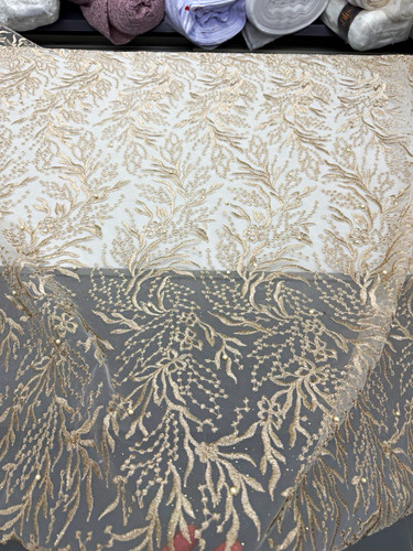 Gold beaded embroidered floral - embroidered,