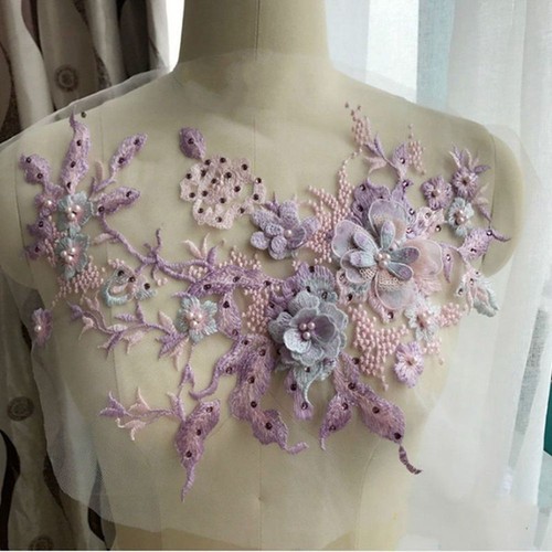 Flowers lace applique pearl - 3d,
