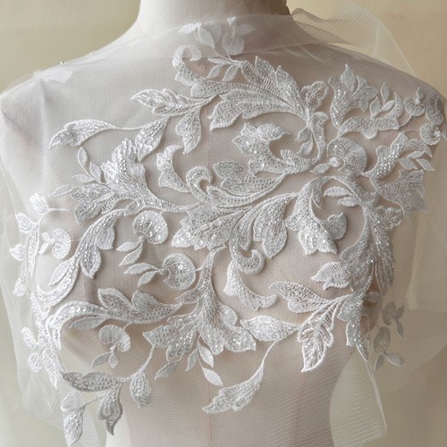Beaded sequined lace applique - beaded,