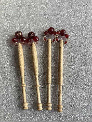 Wooden lace bobbins red - lace,