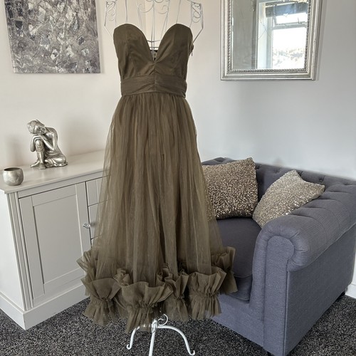 Lace beads deep olive tulle - &,