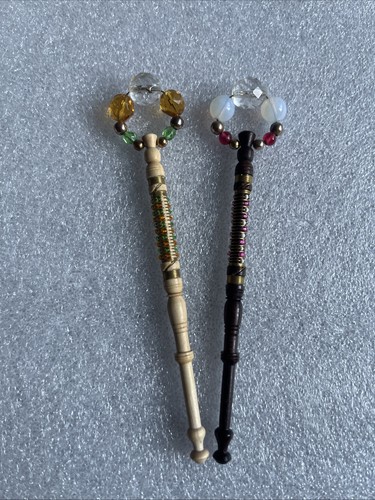 Pair fine wooden lace bobbins - wooden,