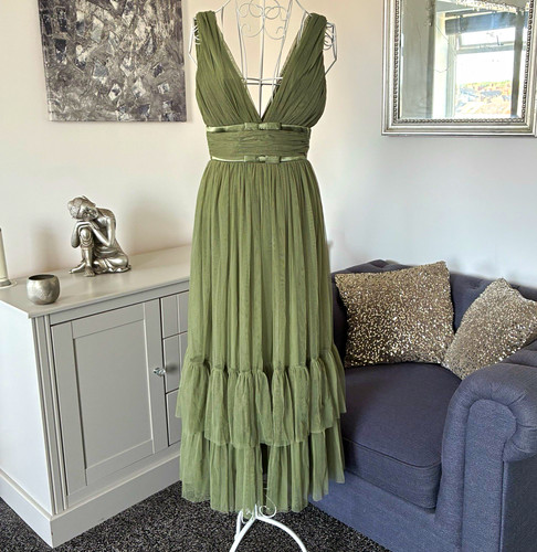 Lace beads soft olive - &, tulle