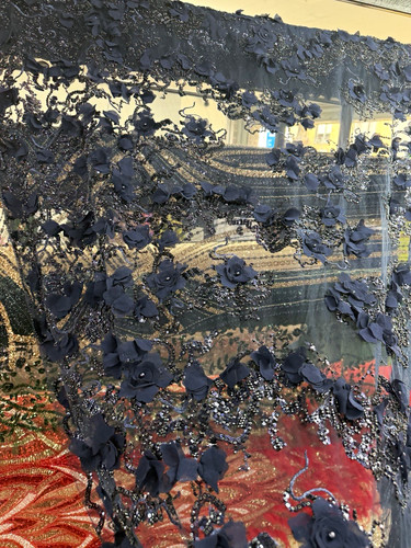Navy organza floral lace - organza, trim