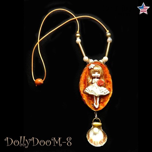 Gold doll necklace pendant - doll,