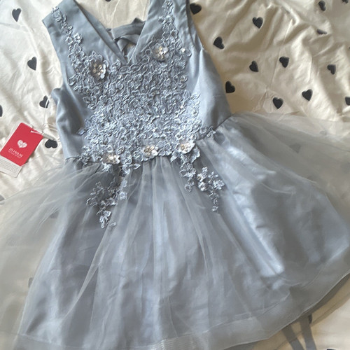 Dusty blue lace - v-neck, &