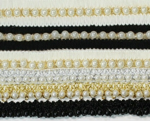 Pearl beaded lace trim - lace, ribbon