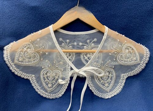 Beaded lace collar tie - lace,