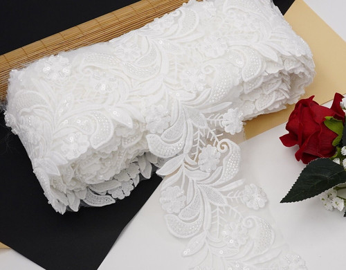 White beaded sequin lace - sequin, trim