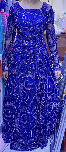 Blue embellished beaded long - embellished,