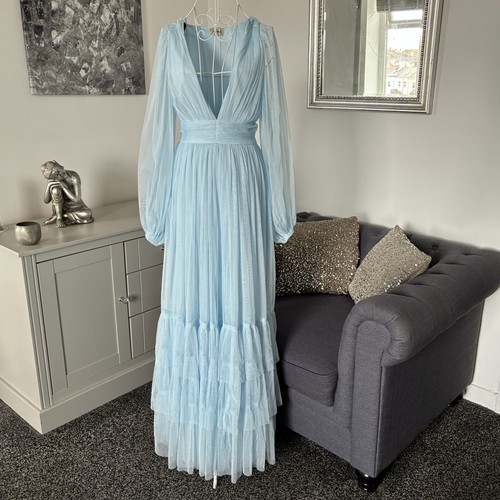 Lace beads powder blue tulle - &,