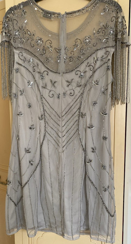 Lace beads grey mesh shift - &,