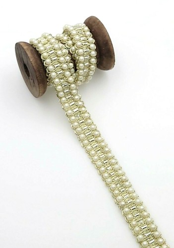 Cream beaded trim - cream,